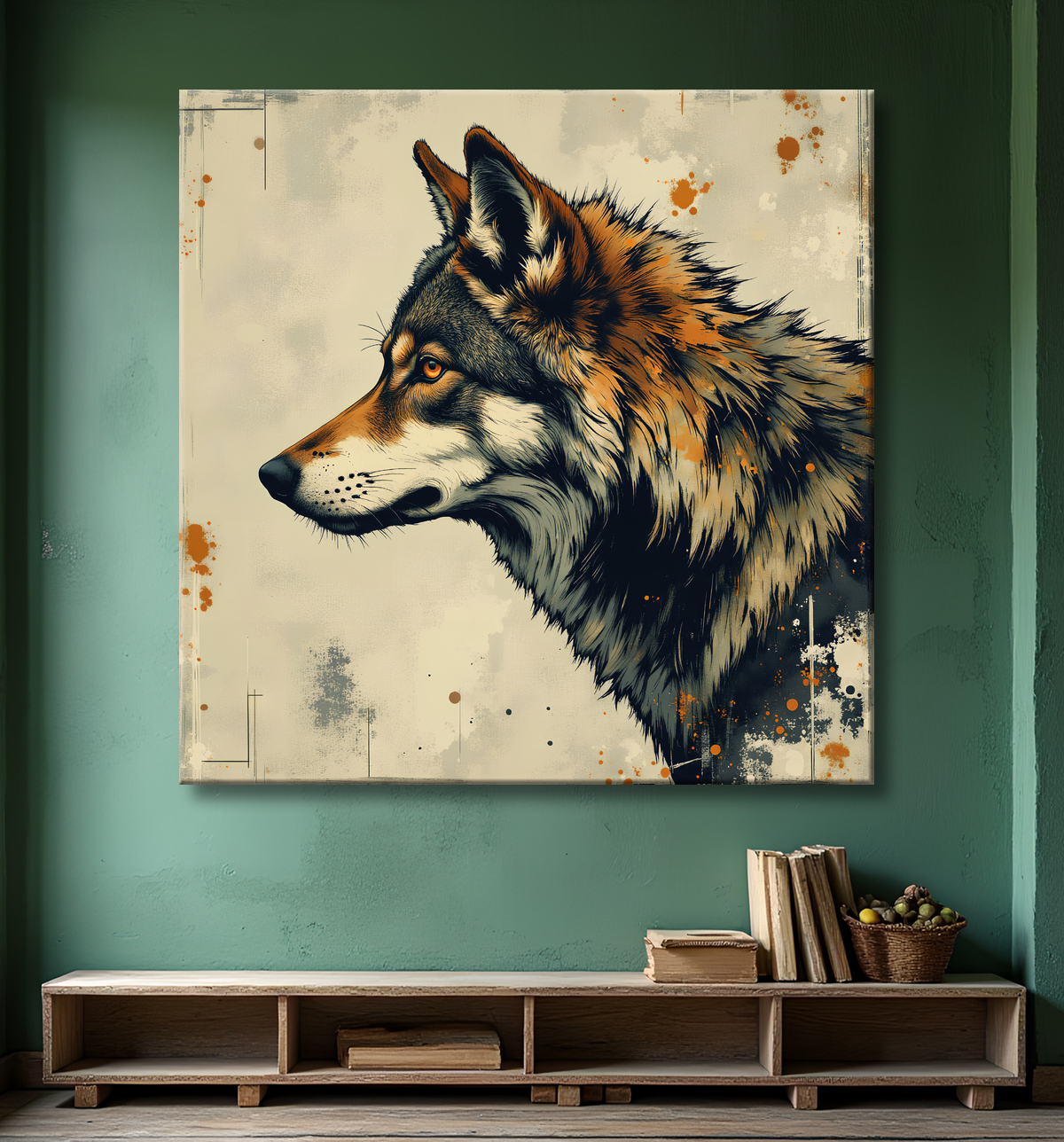 Tableau loup | Peinture moderne expressive loup avec decor