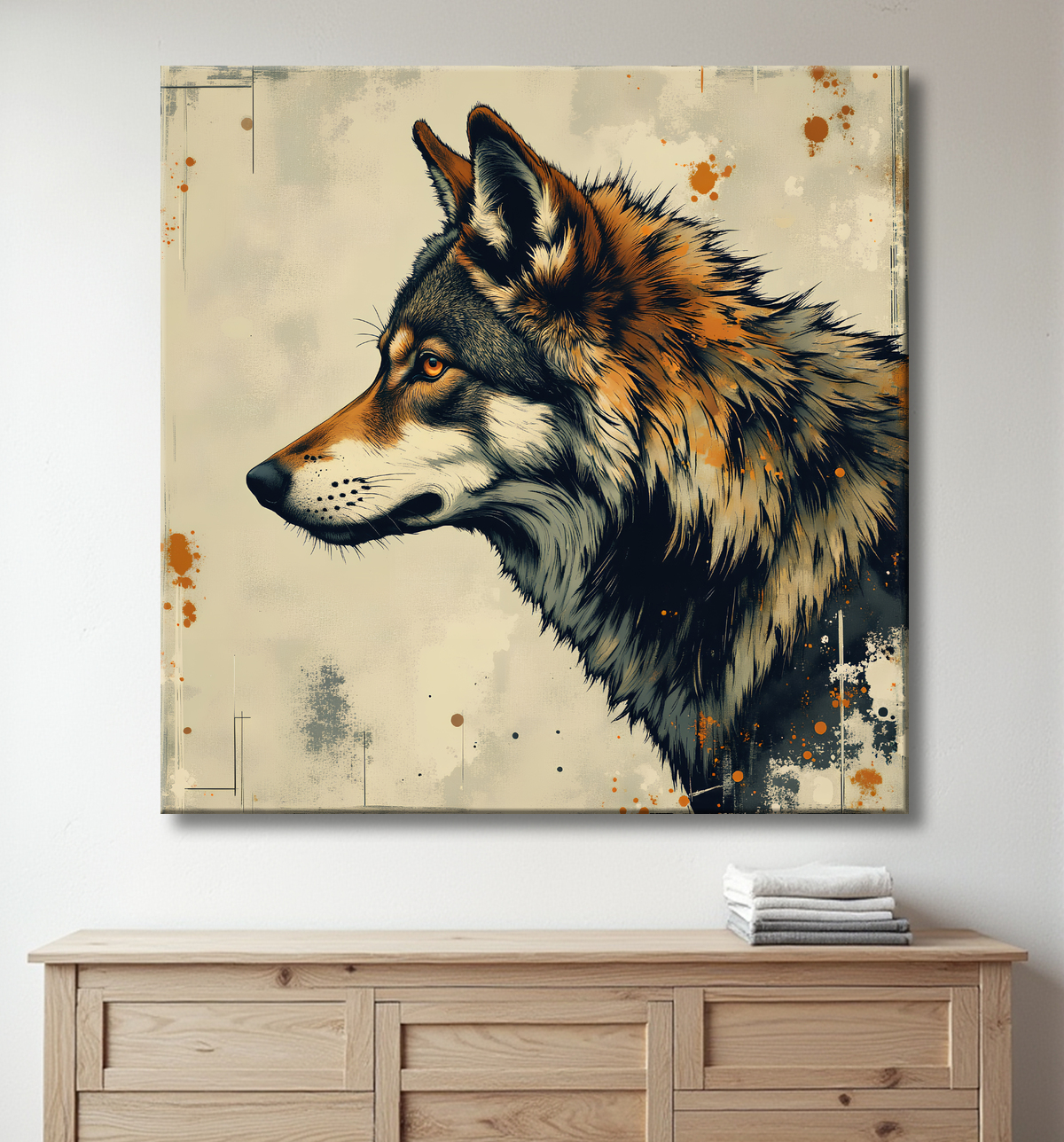 Tableau loup | Peinture moderne expressive loup avec decor