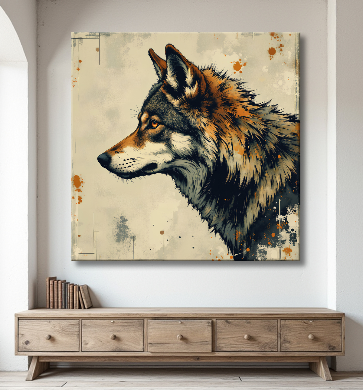 Tableau loup | Peinture moderne expressive loup avec decor