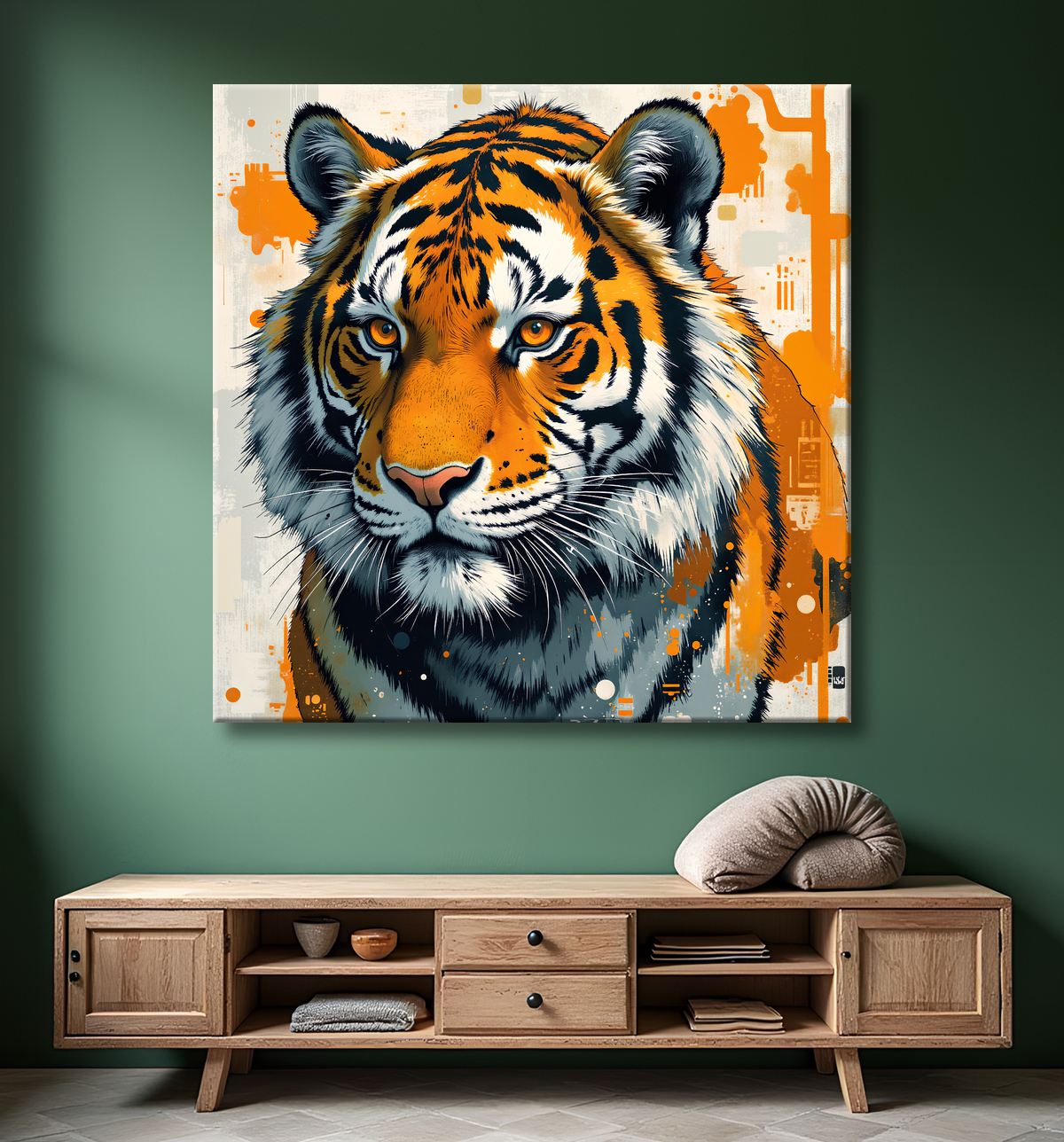 Tableau tigre moderne - Peinture animalière expressive et graphique avec decor
