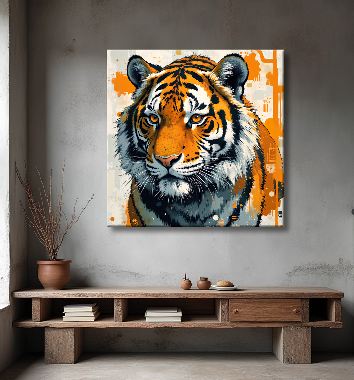 Tableau tigre moderne - Peinture animalière expressive et graphique avec decor