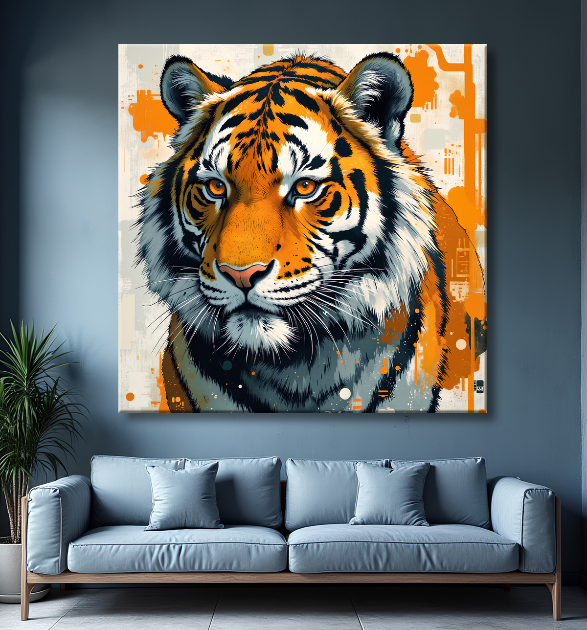 Tableau tigre moderne - Peinture animalière expressive et graphique avec decor