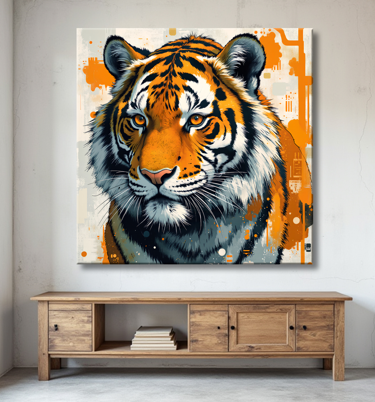 Tableau tigre moderne - Peinture animalière expressive et graphique avec decor