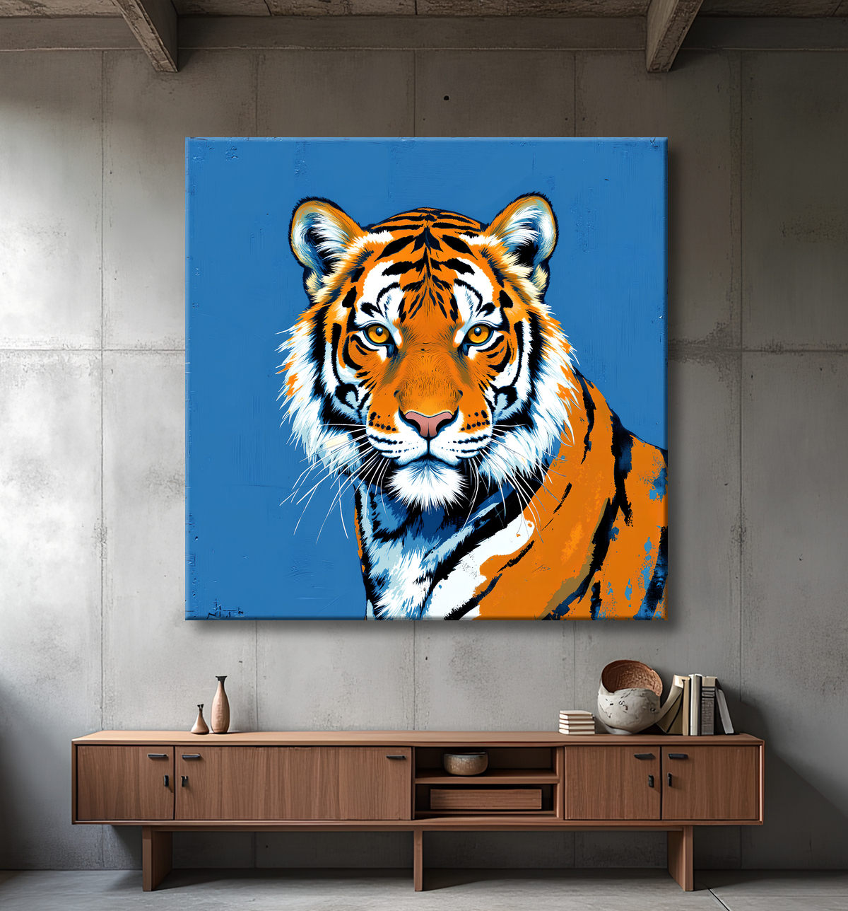 Tableau tigre moderne - Peinture animalière expressive et graphique avec decor
