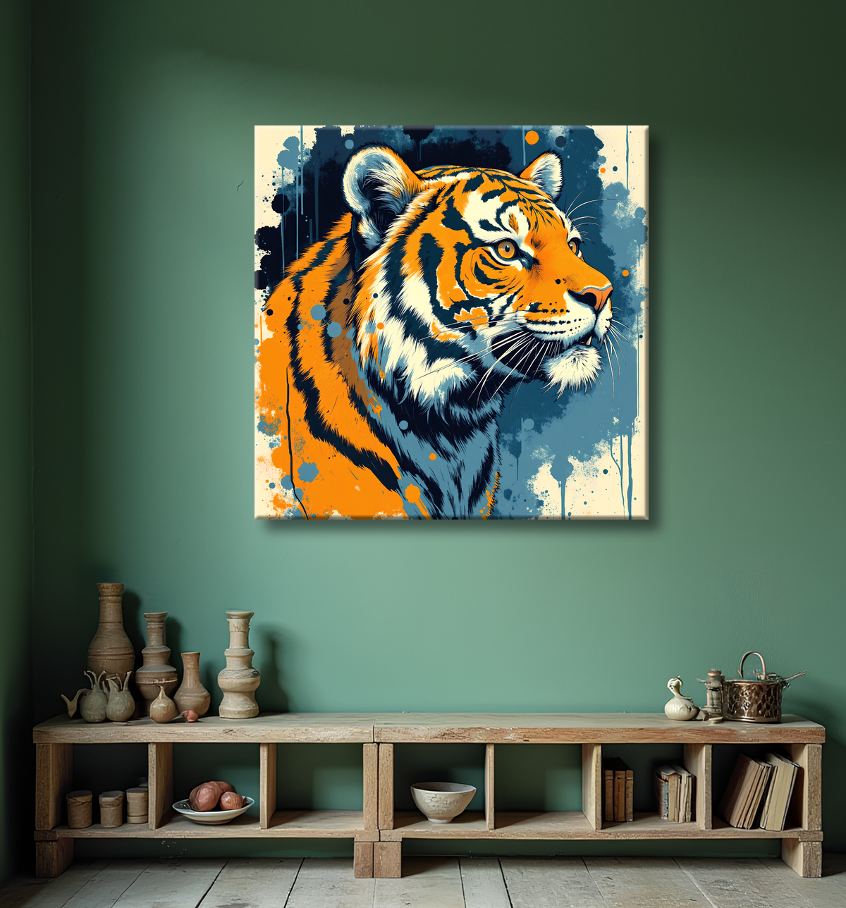Tableau tigre moderne - Peinture animalière expressive et graphique avec decor