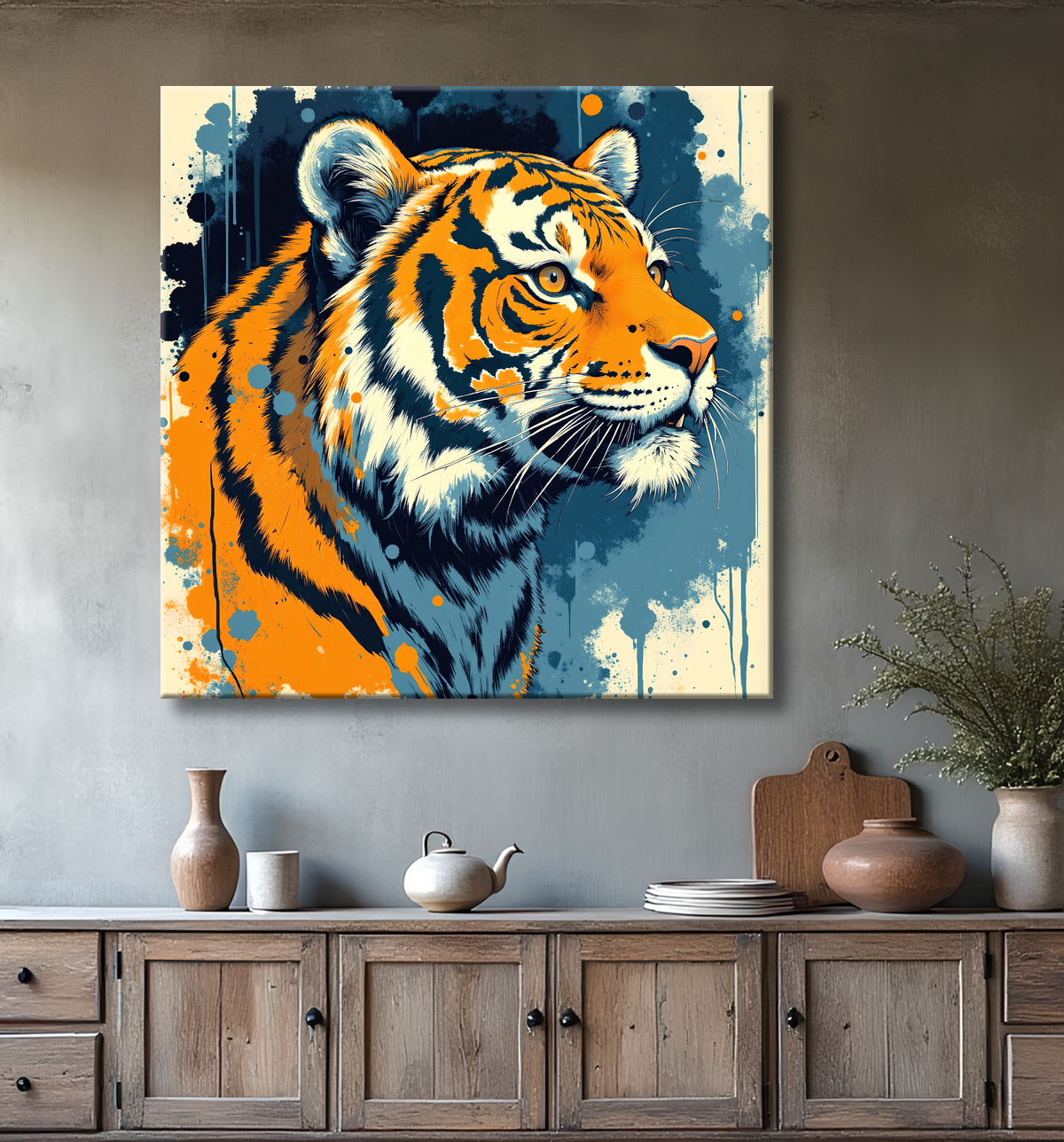 Tableau tigre moderne - Peinture animalière expressive et graphique avec decor