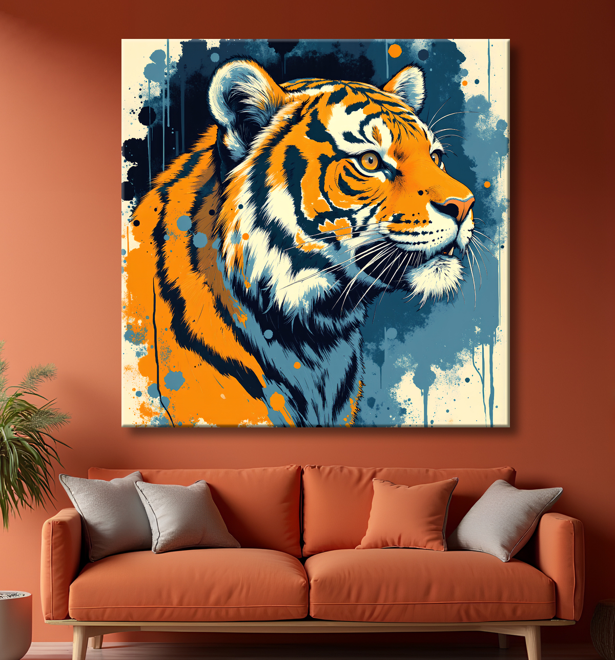Tableau tigre moderne - Peinture animalière expressive et graphique avec decor