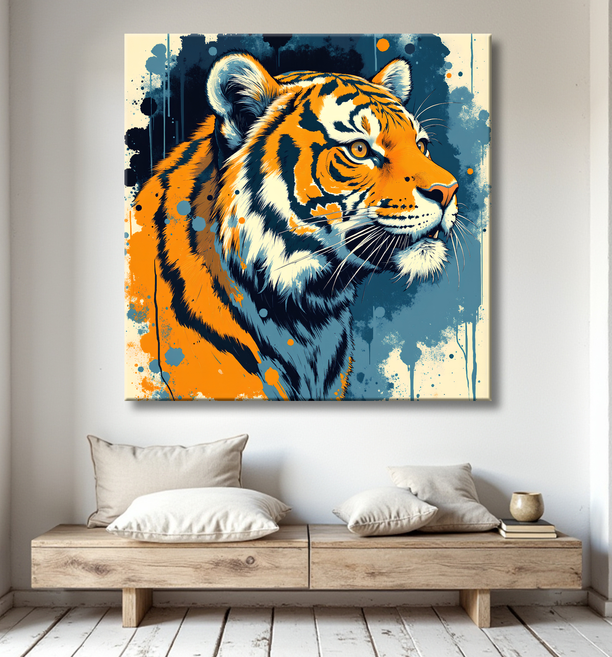 Tableau tigre moderne - Peinture animalière expressive et graphique avec decor