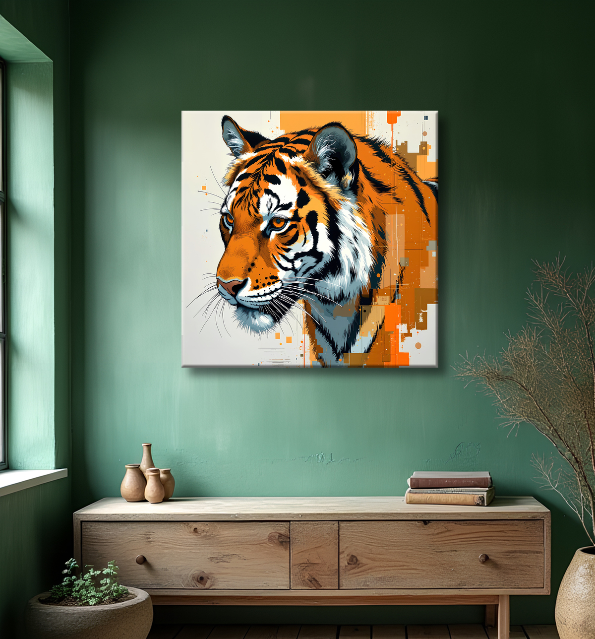 Tableau tigre moderne - Peinture animalière expressive et graphique avec decor