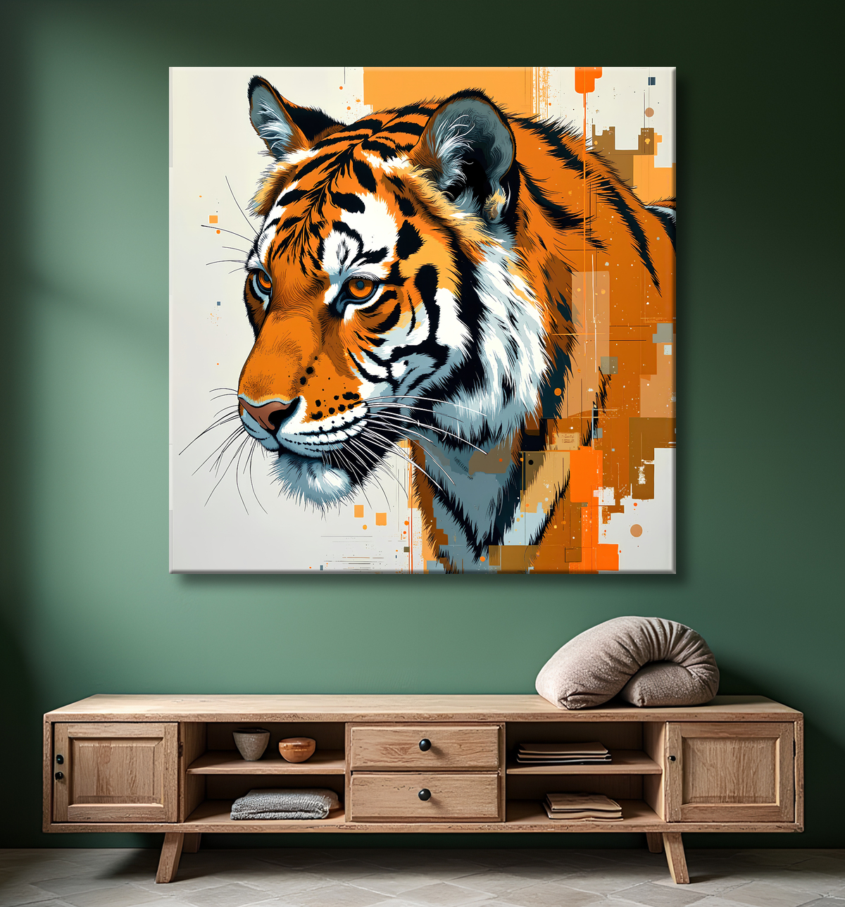 Tableau tigre moderne - Peinture animalière expressive et graphique avec decor
