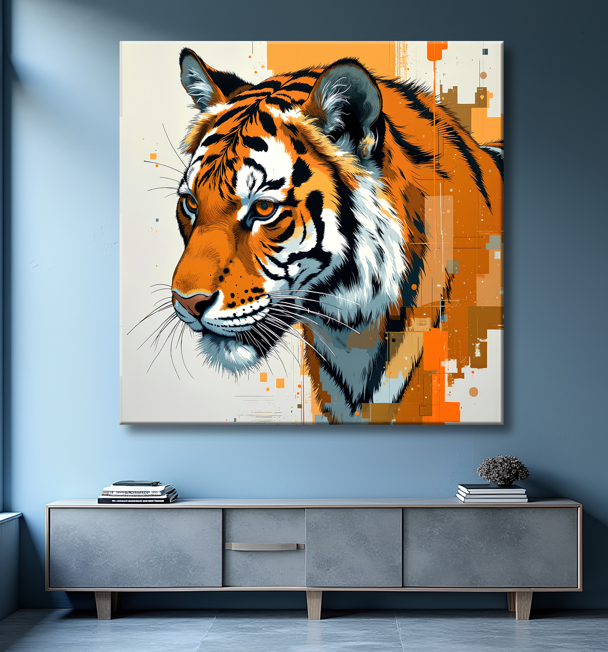 Tableau tigre moderne - Peinture animalière expressive et graphique avec decor