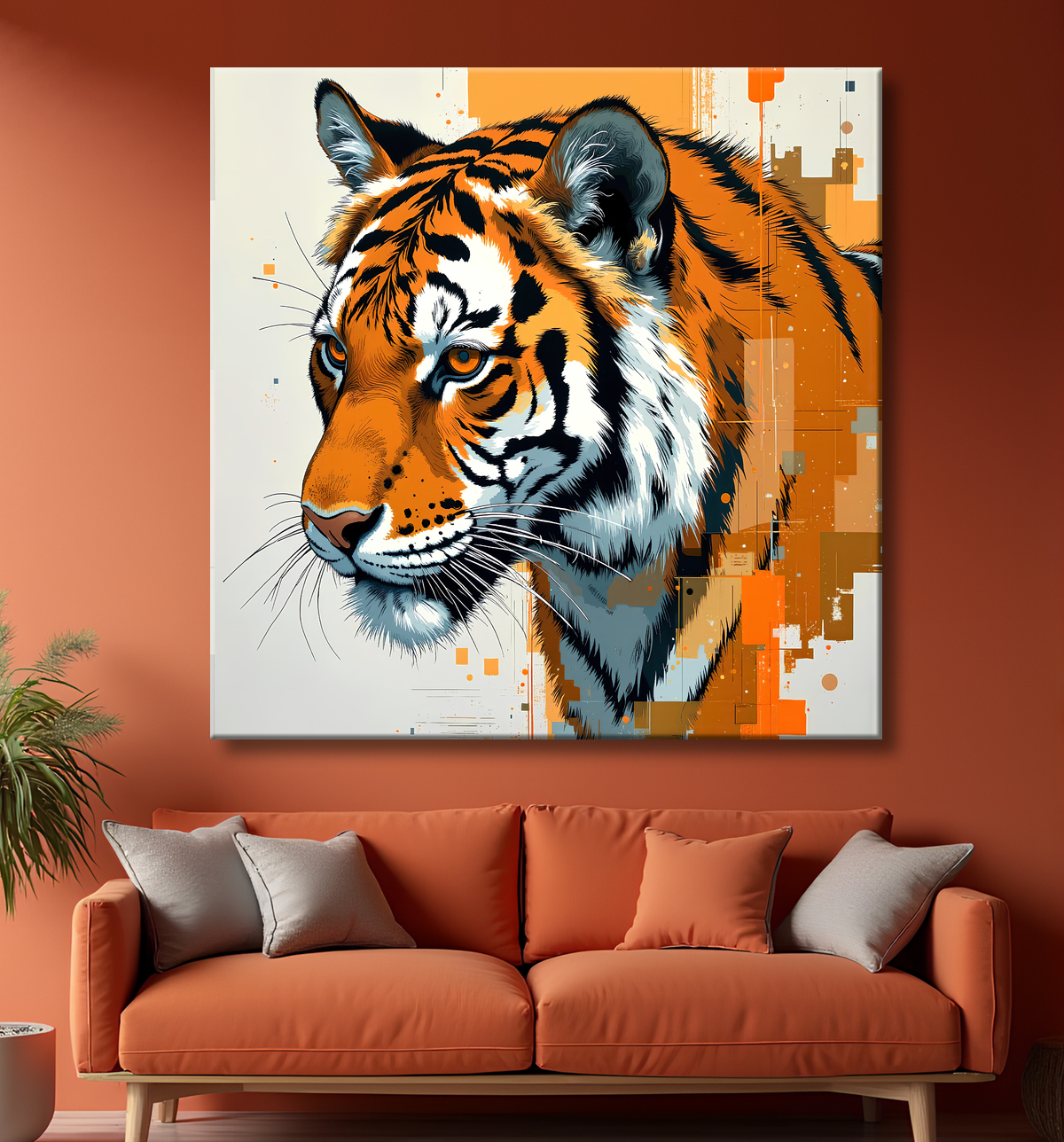 Tableau tigre moderne - Peinture animalière expressive et graphique avec decor