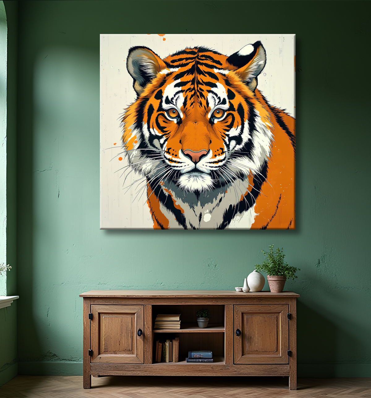 Tableau tigre moderne - Peinture animalière expressive et graphique avec decor