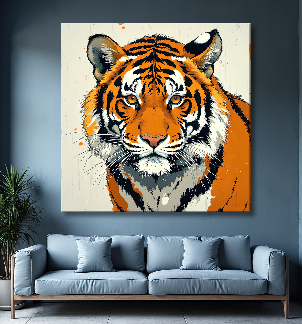 Tableau tigre moderne - Peinture animalière expressive et graphique avec decor