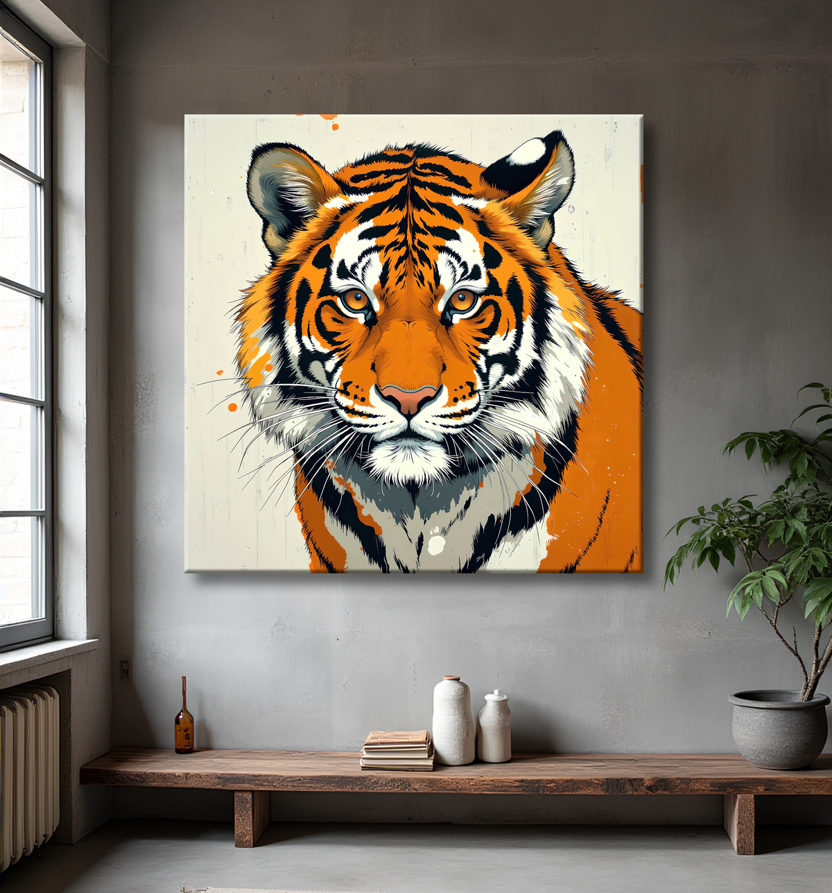 Tableau tigre moderne - Peinture animalière expressive et graphique avec decor