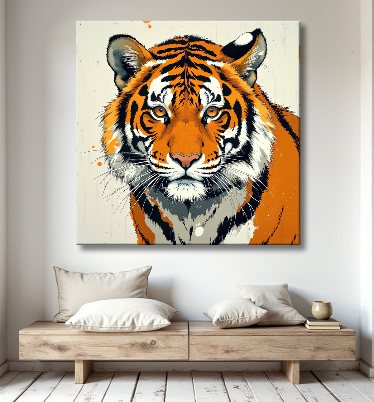Tableau tigre moderne - Peinture animalière expressive et graphique avec decor