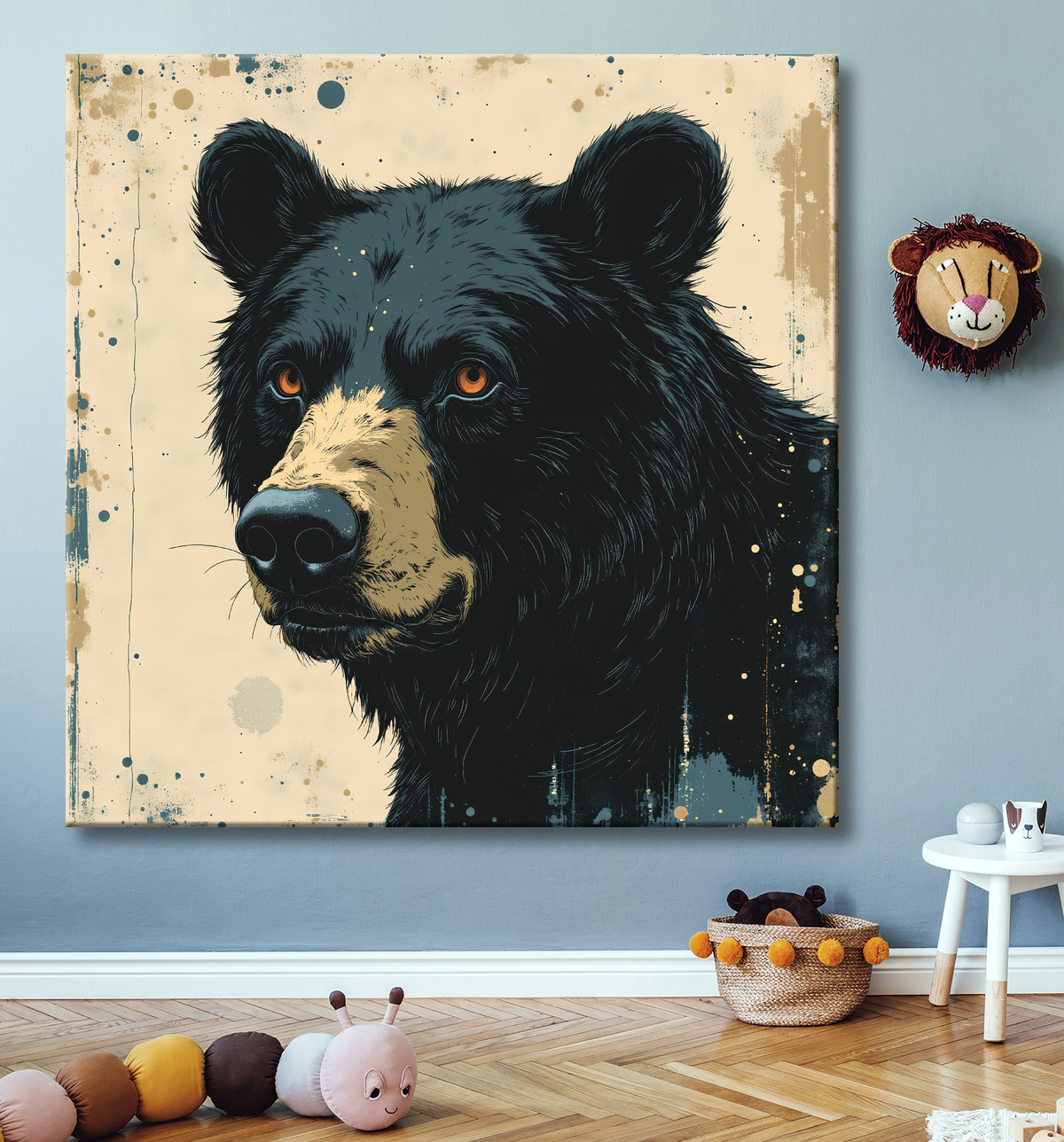 Tableau ours brun | Peinture ours moderne et expressive avec decor