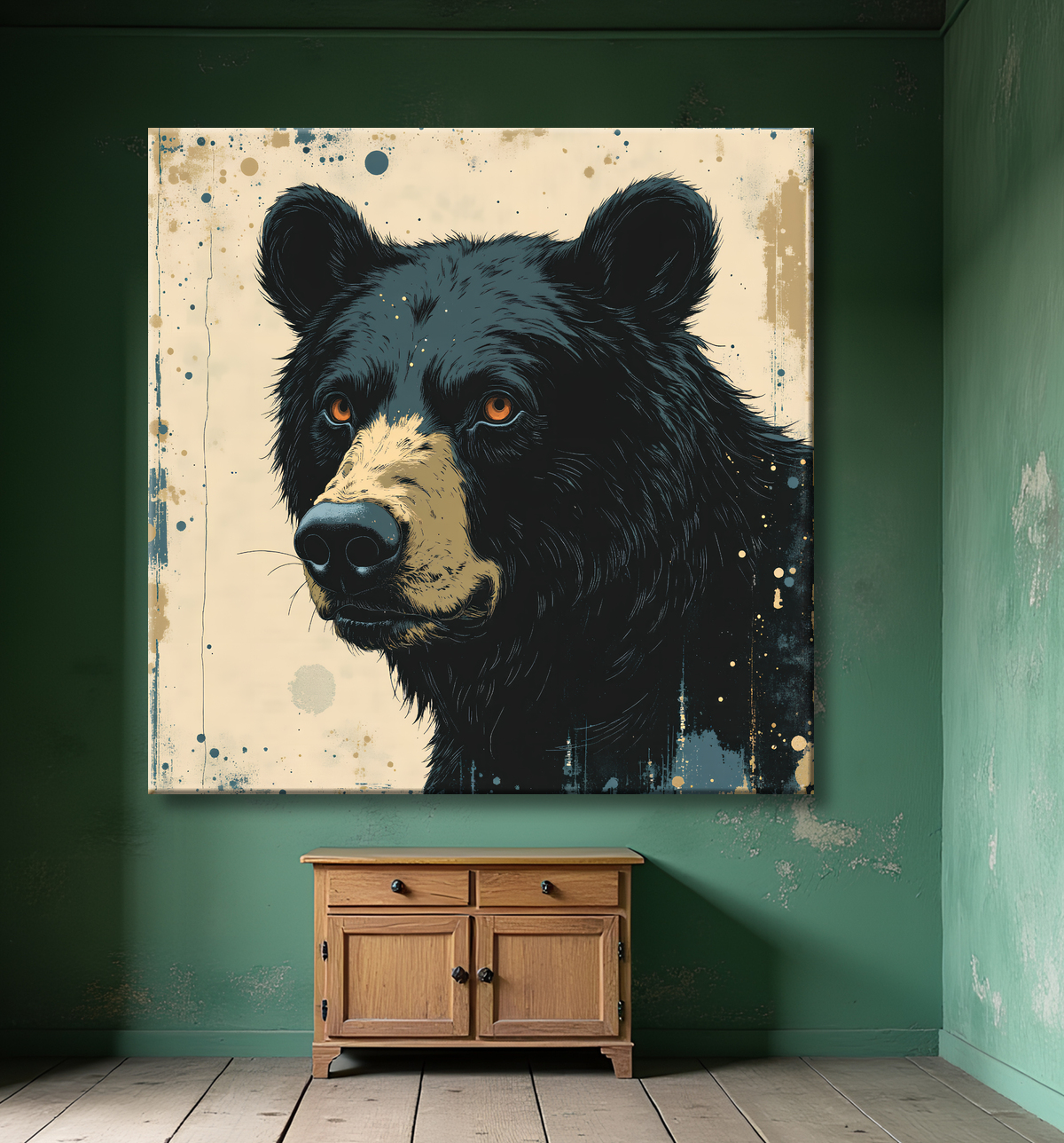 Tableau ours brun | Peinture ours moderne et expressive avec decor