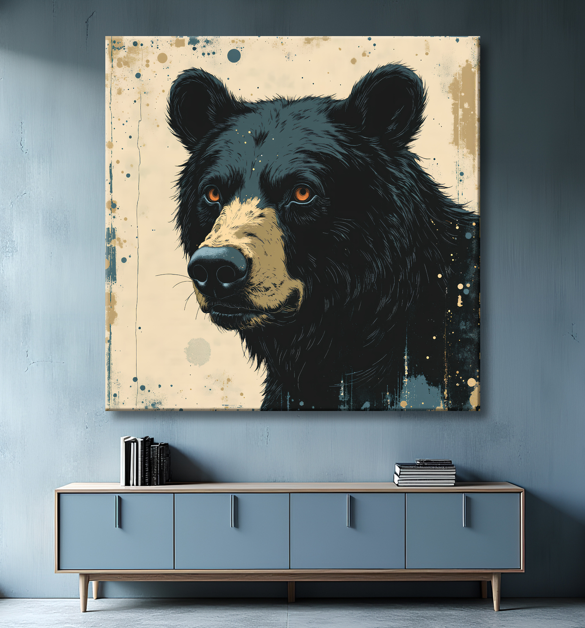 Tableau ours brun | Peinture ours moderne et expressive avec decor
