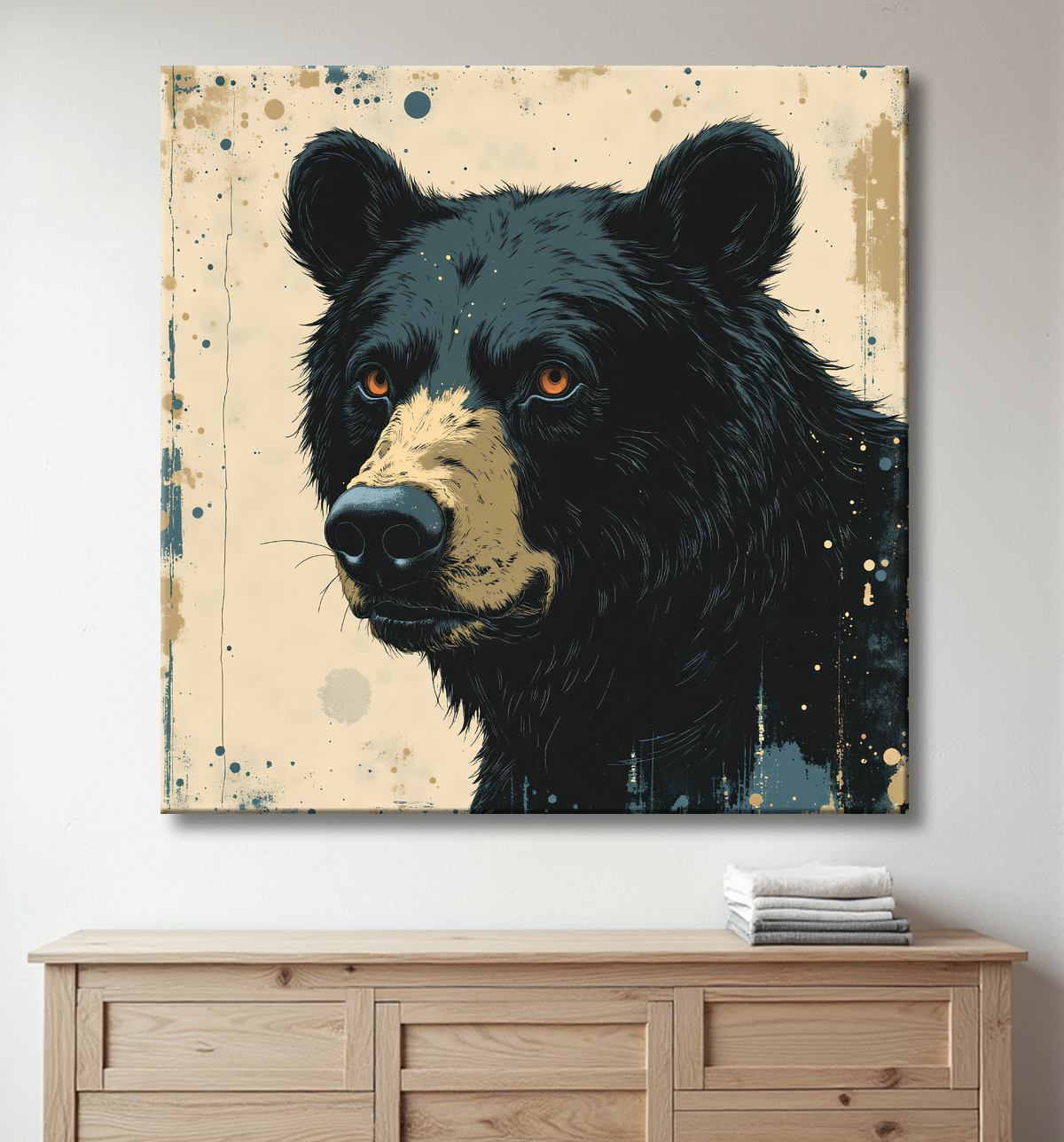 Tableau ours brun | Peinture ours moderne et expressive avec decor