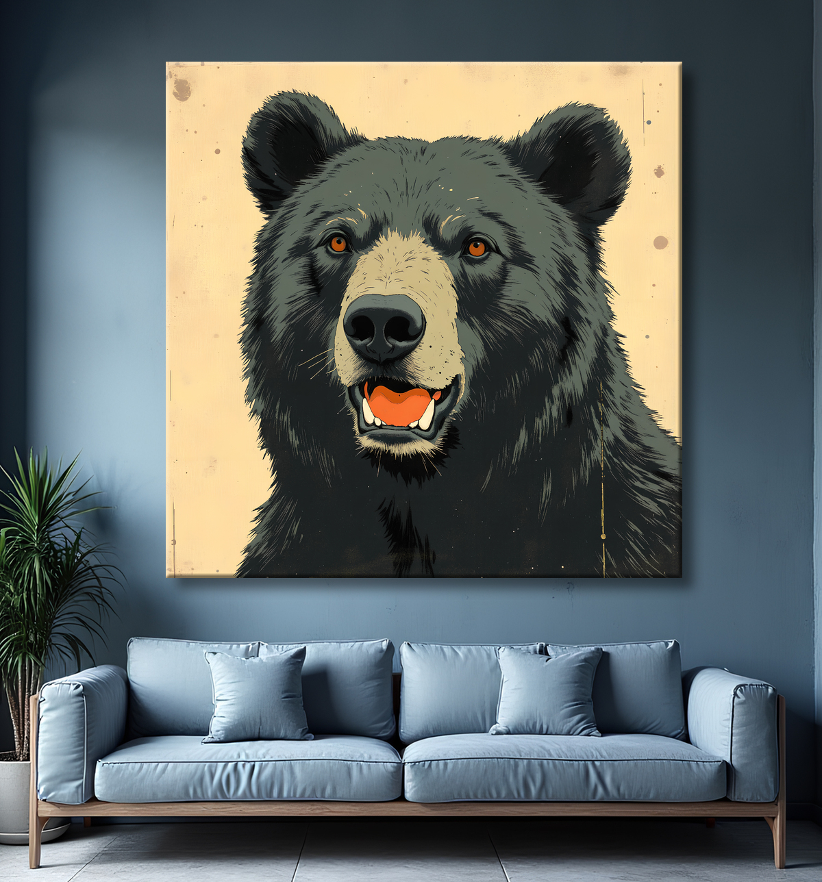 Tableau ours brun | Peinture ours moderne et expressive avec decor