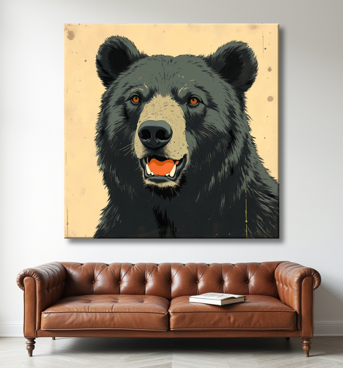 Tableau ours brun | Peinture ours moderne et expressive avec decor