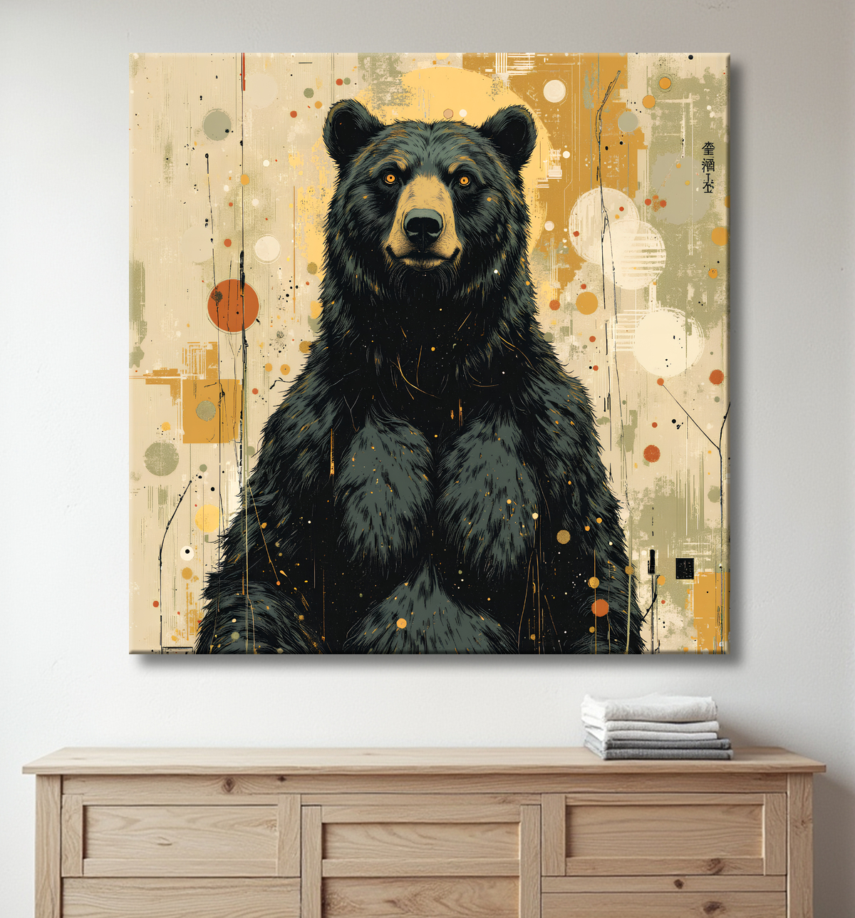 Tableau ours brun | Peinture ours moderne et expressive avec decor