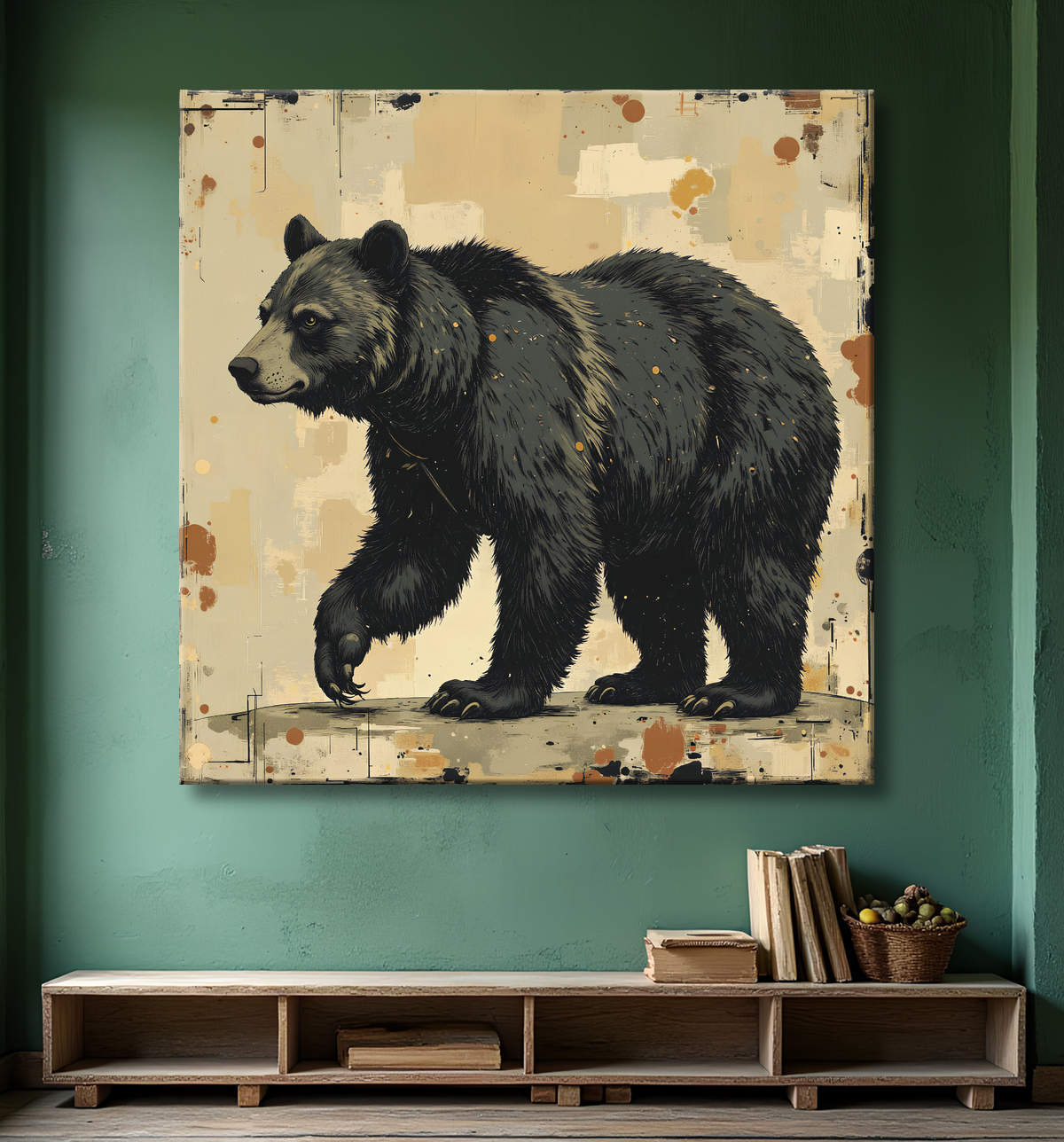 Tableau ours brun | Peinture ours moderne et expressive avec decor