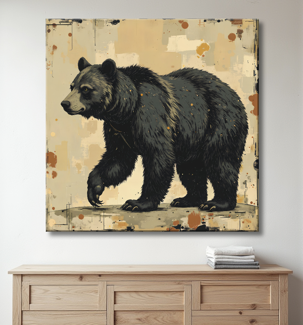 Tableau ours brun | Peinture ours moderne et expressive avec decor