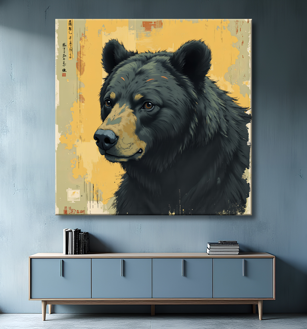 Tableau ours brun | Peinture ours moderne et expressive avec decor