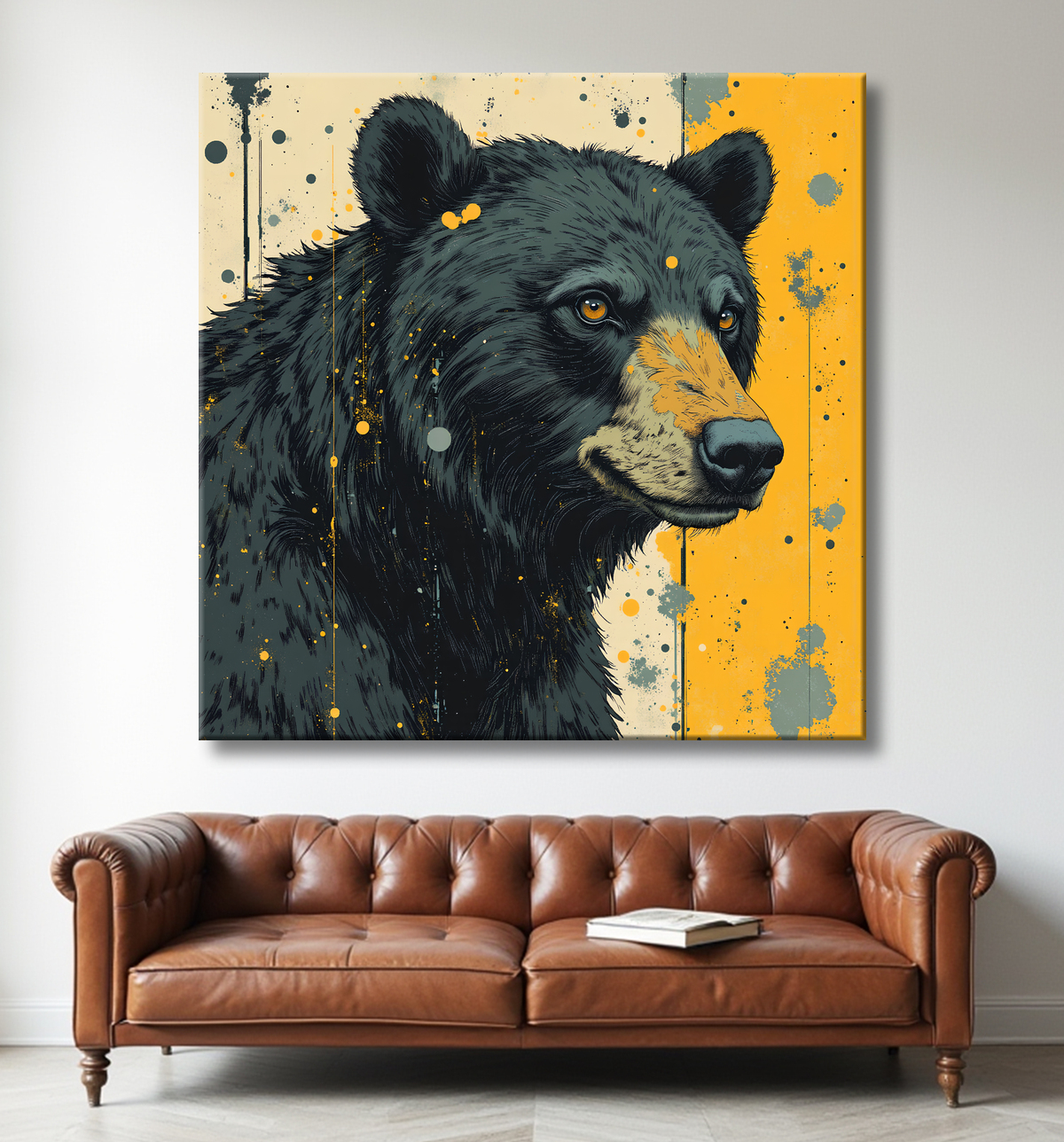 Tableau ours brun | Peinture ours moderne et expressive avec decor