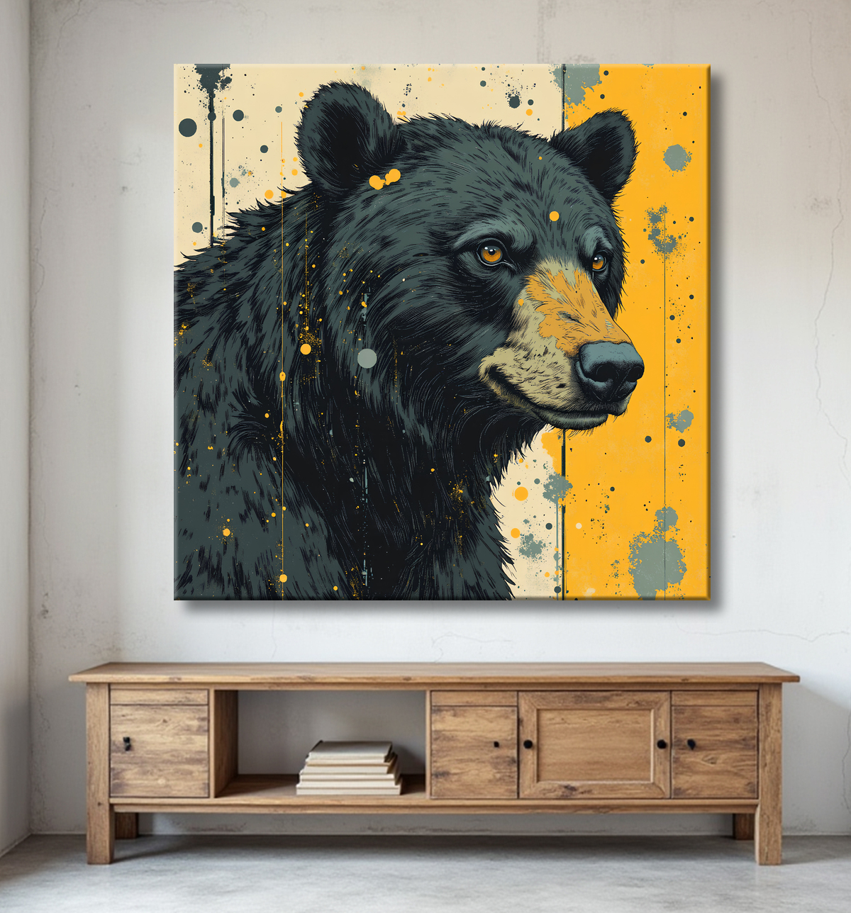 Tableau ours brun | Peinture ours moderne et expressive avec decor