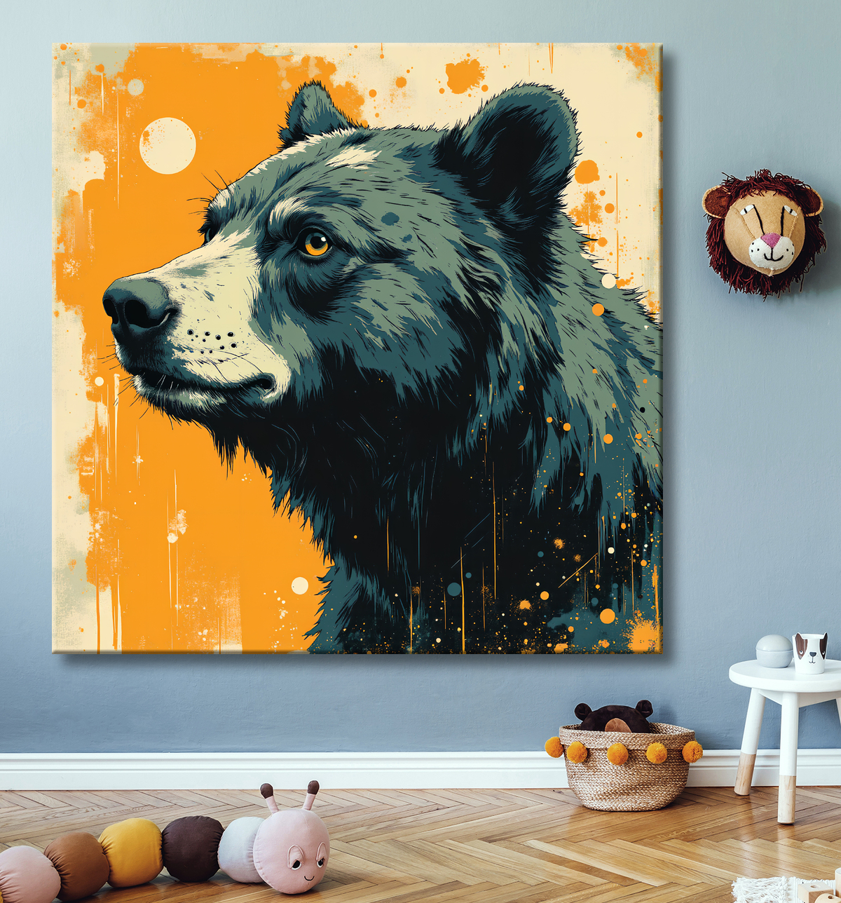 Tableau ours brun | Peinture ours moderne et expressive avec decor