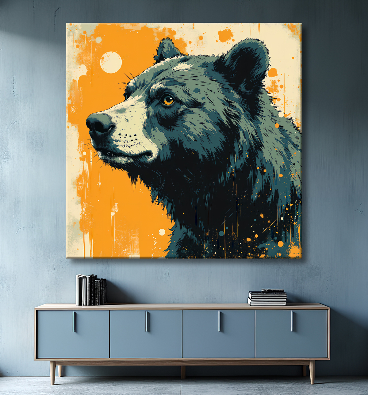 Tableau ours brun | Peinture ours moderne et expressive avec decor