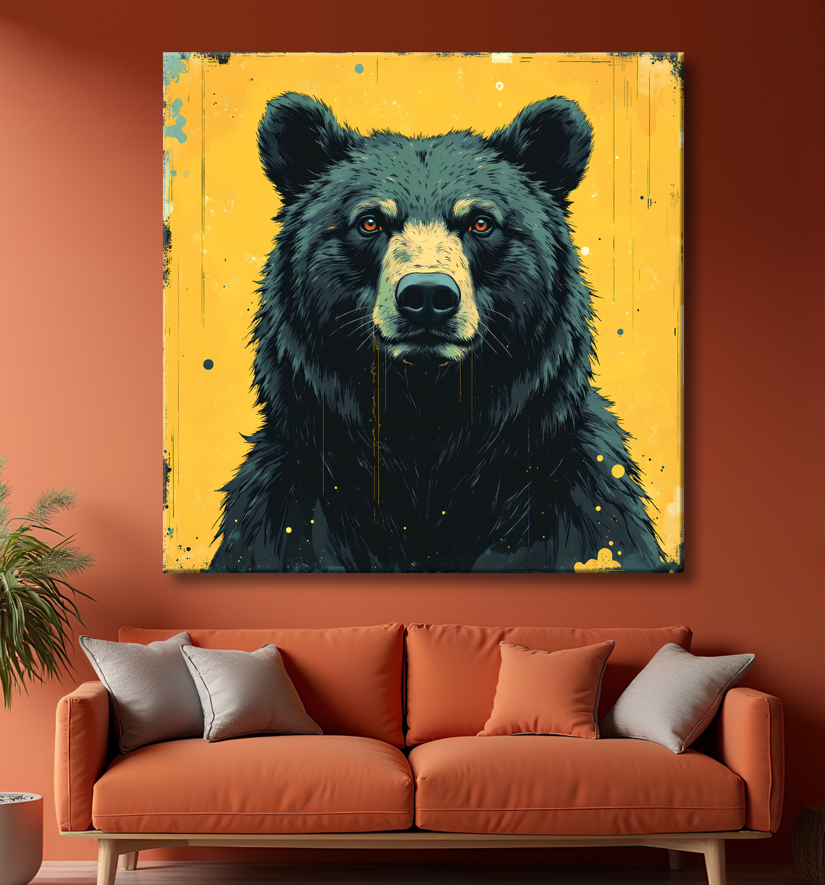 Tableau ours brun | Peinture ours moderne et expressive avec decor