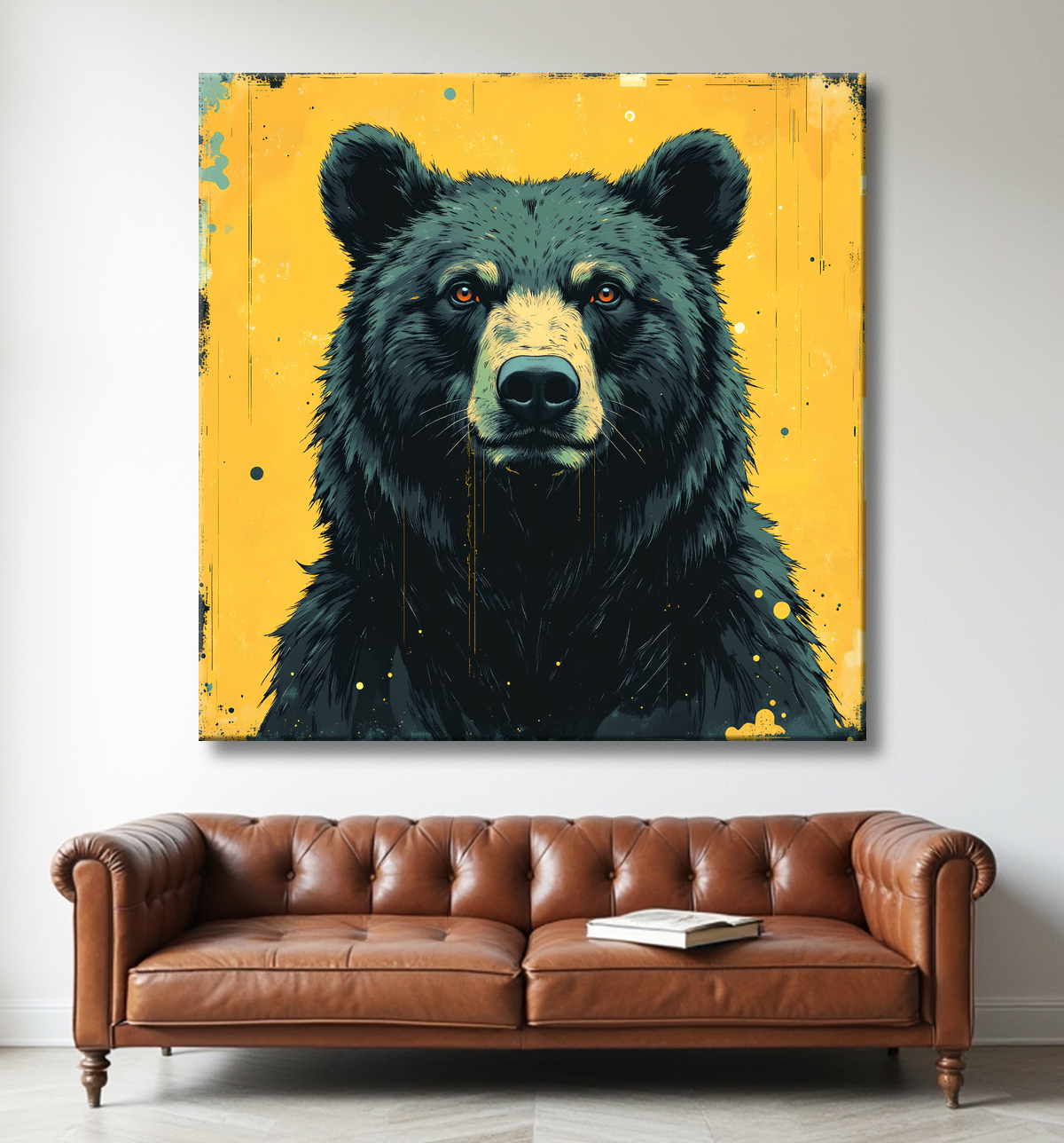 Tableau ours brun | Peinture ours moderne et expressive avec decor