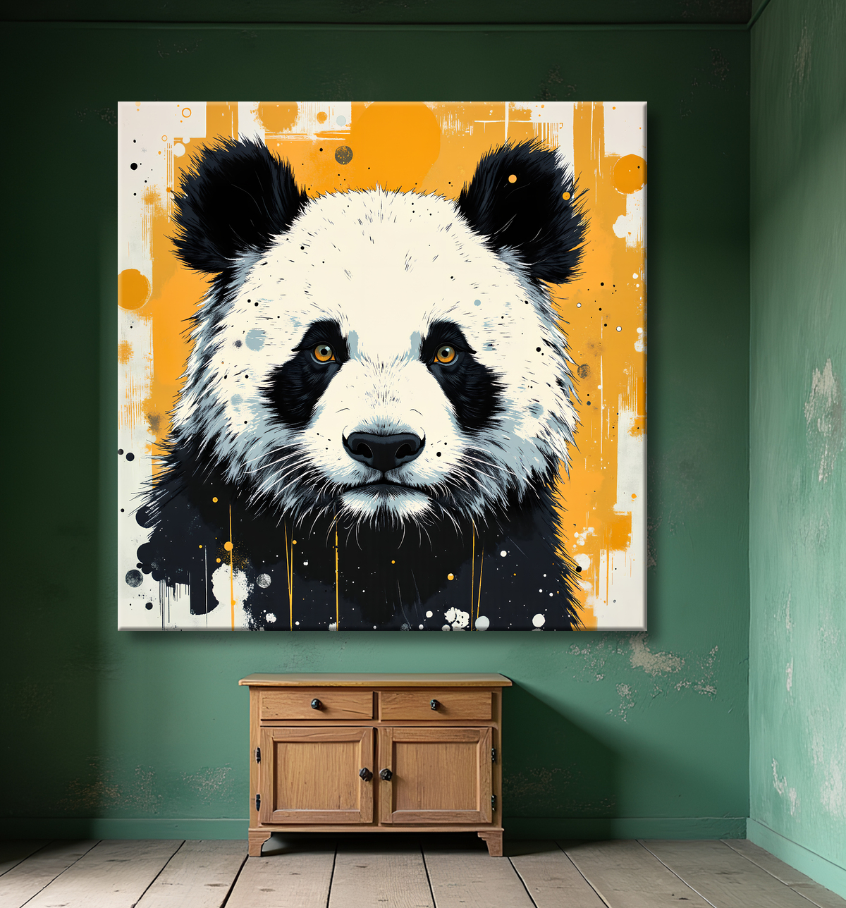 Tableau panda moderne - Peinture animalière expressive et graphique avec decor
