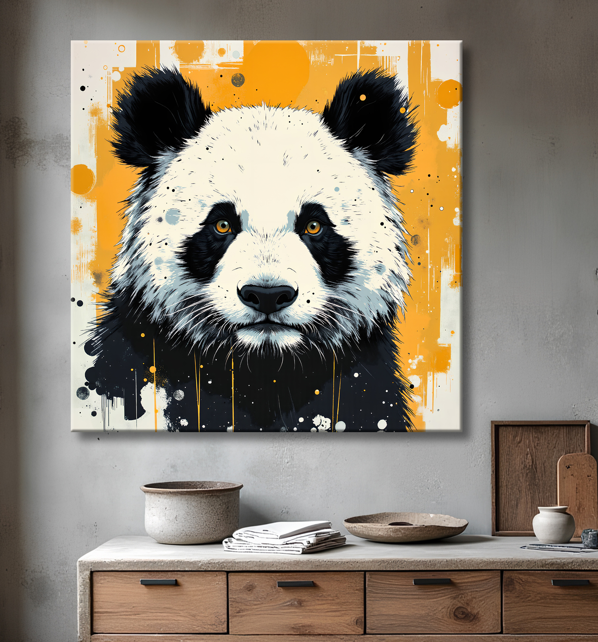 Tableau panda moderne - Peinture animalière expressive et graphique avec decor
