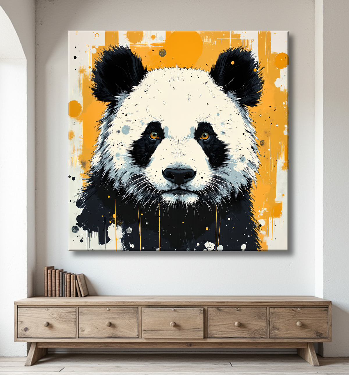 Tableau panda moderne - Peinture animalière expressive et graphique avec decor