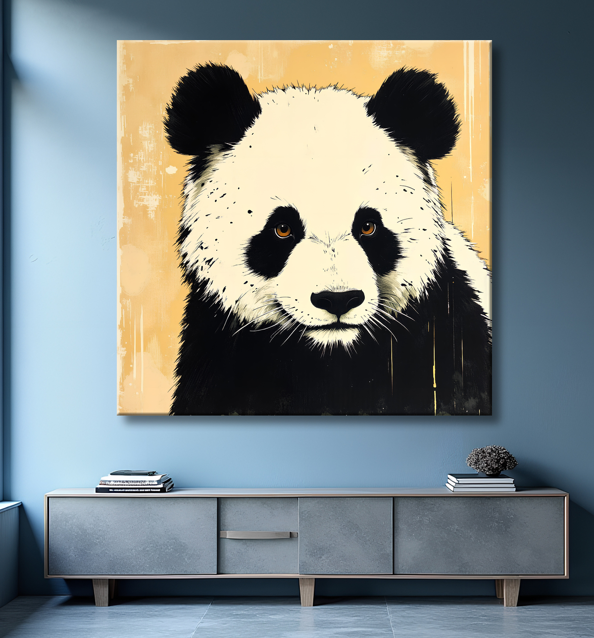 Tableau panda moderne - Peinture animalière expressive et graphique avec decor