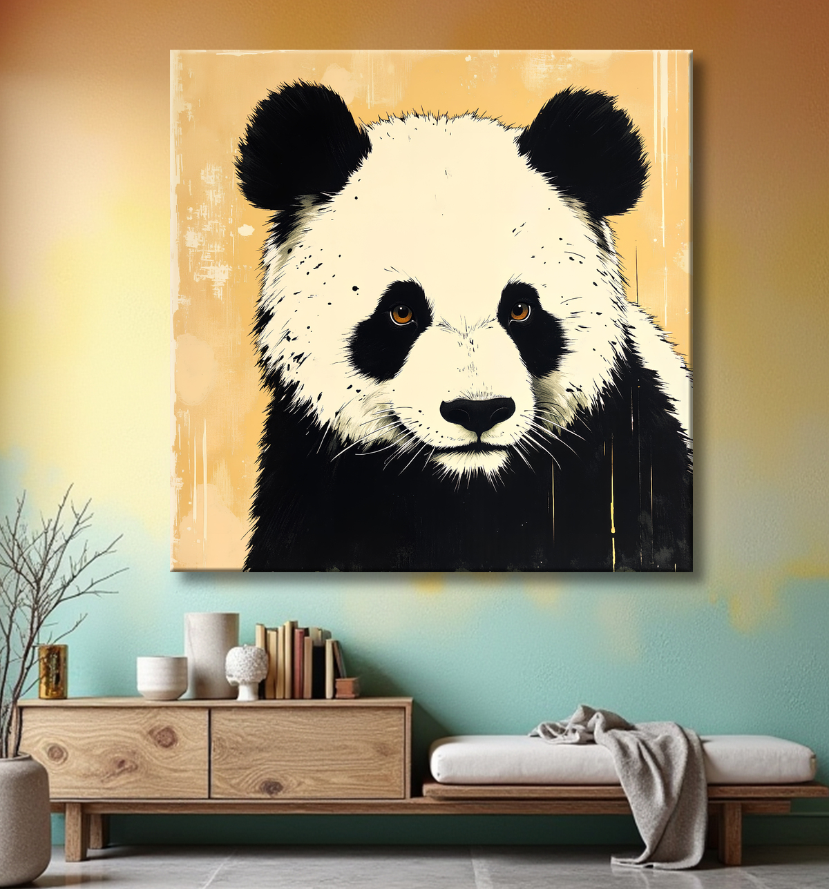 Tableau panda moderne - Peinture animalière expressive et graphique avec decor