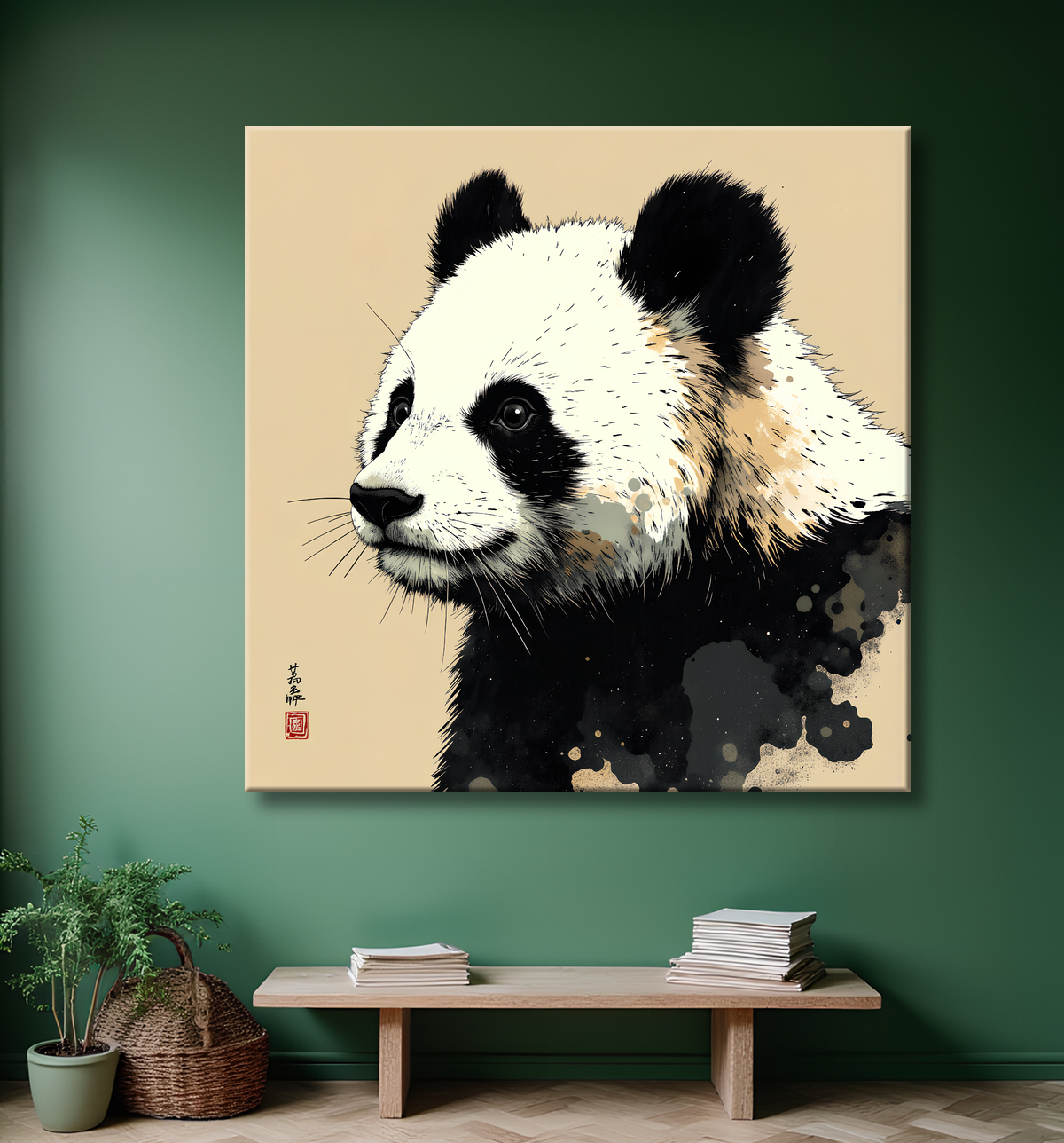 Tableau panda moderne - Peinture animalière expressive et graphique avec decor