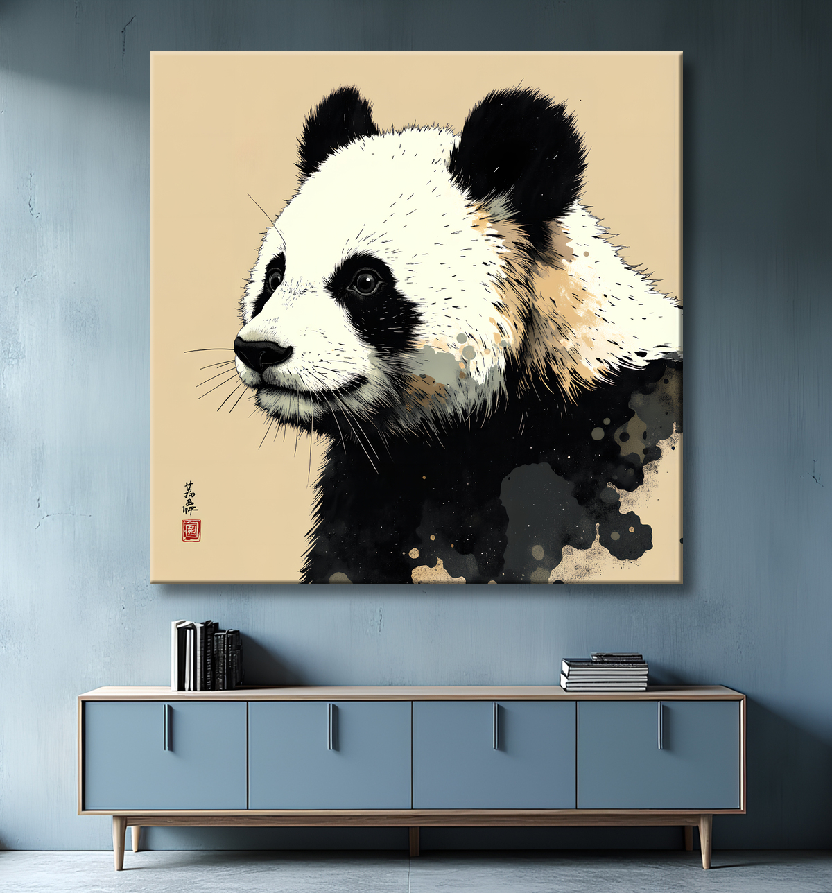 Tableau panda moderne - Peinture animalière expressive et graphique avec decor