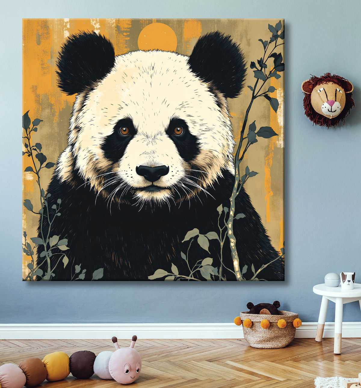 Tableau panda moderne - Peinture animalière expressive et graphique avec decor