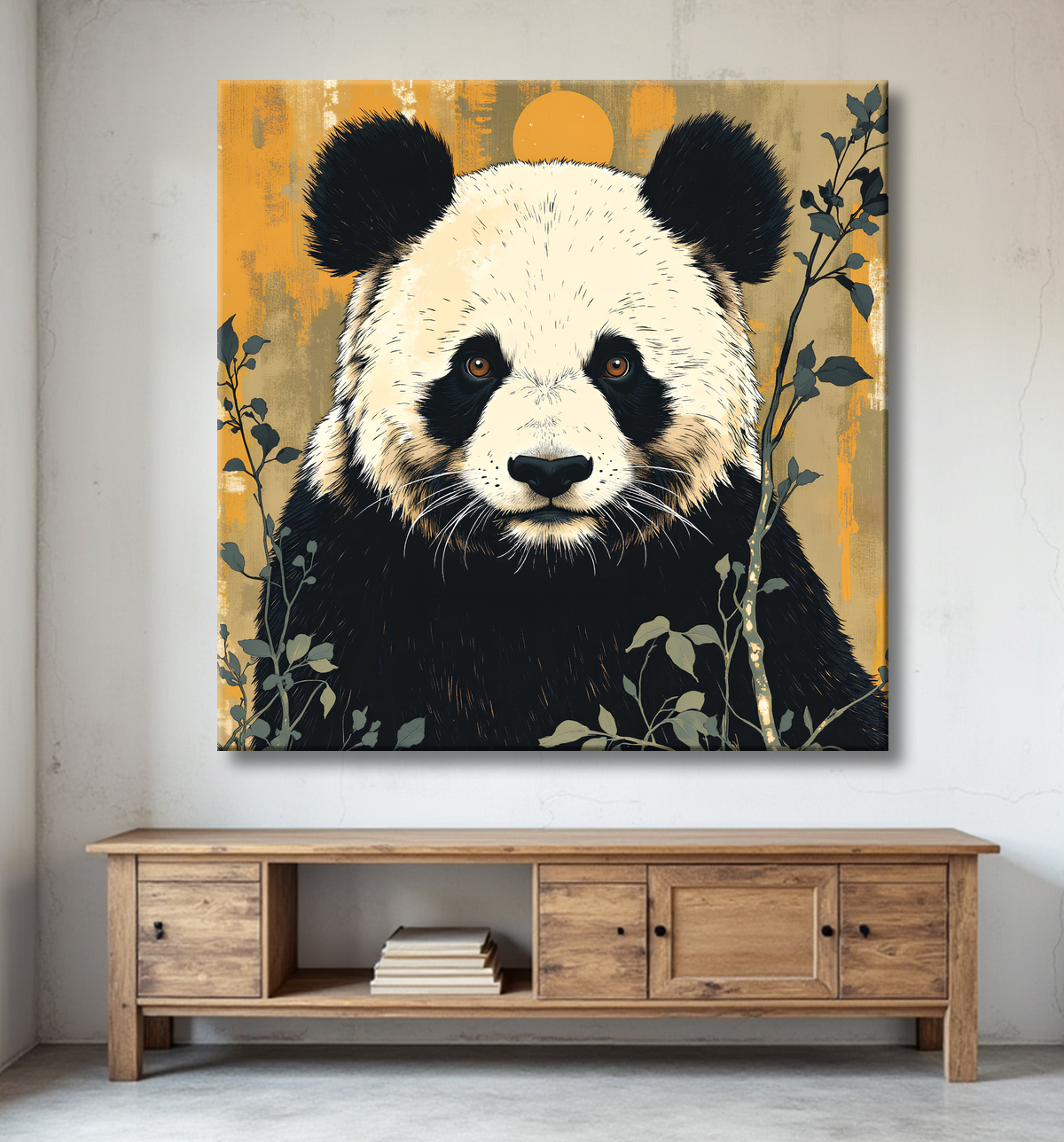 Tableau panda moderne - Peinture animalière expressive et graphique avec decor