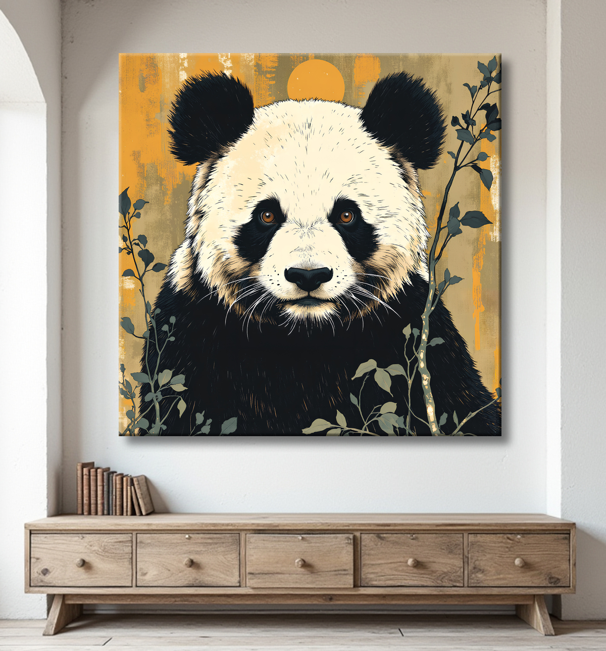 Tableau panda moderne - Peinture animalière expressive et graphique avec decor