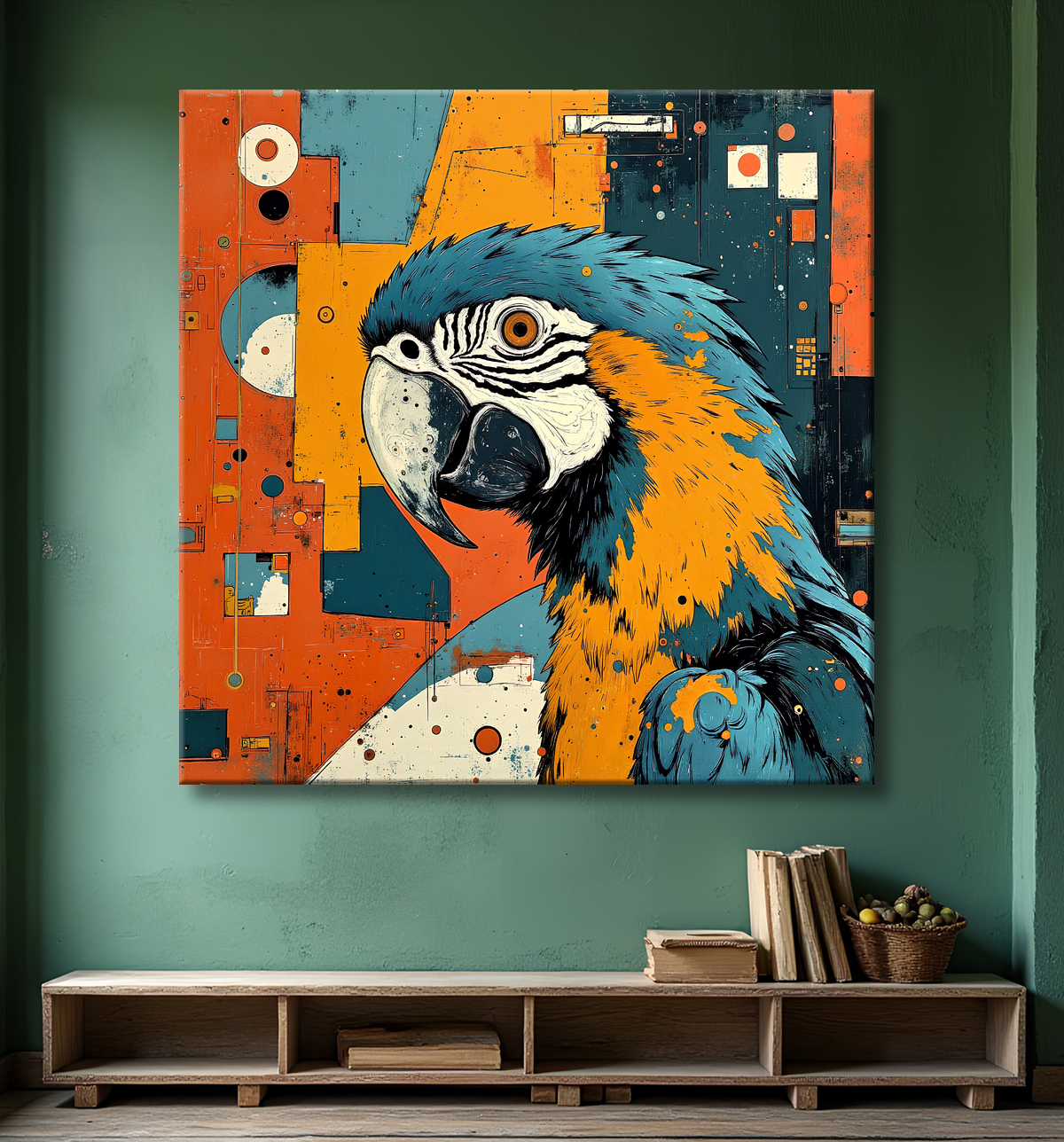 Tableau perroquet - Peinture moderne expressive et colorée avec decor
