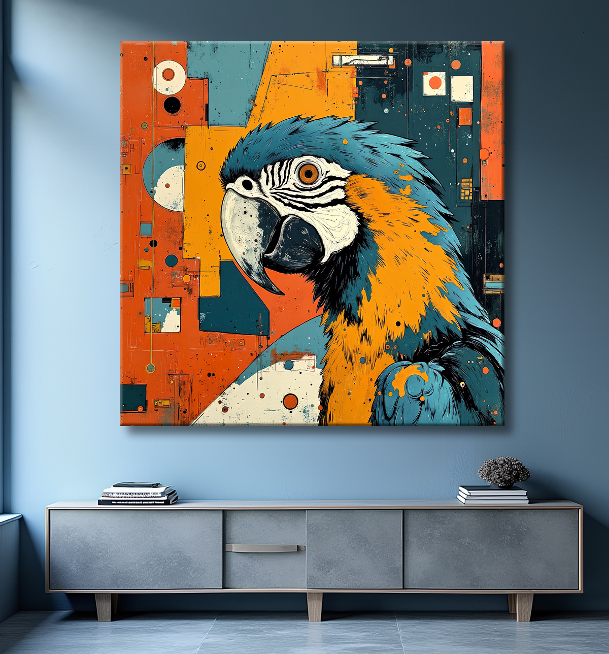 Tableau perroquet - Peinture moderne expressive et colorée avec decor