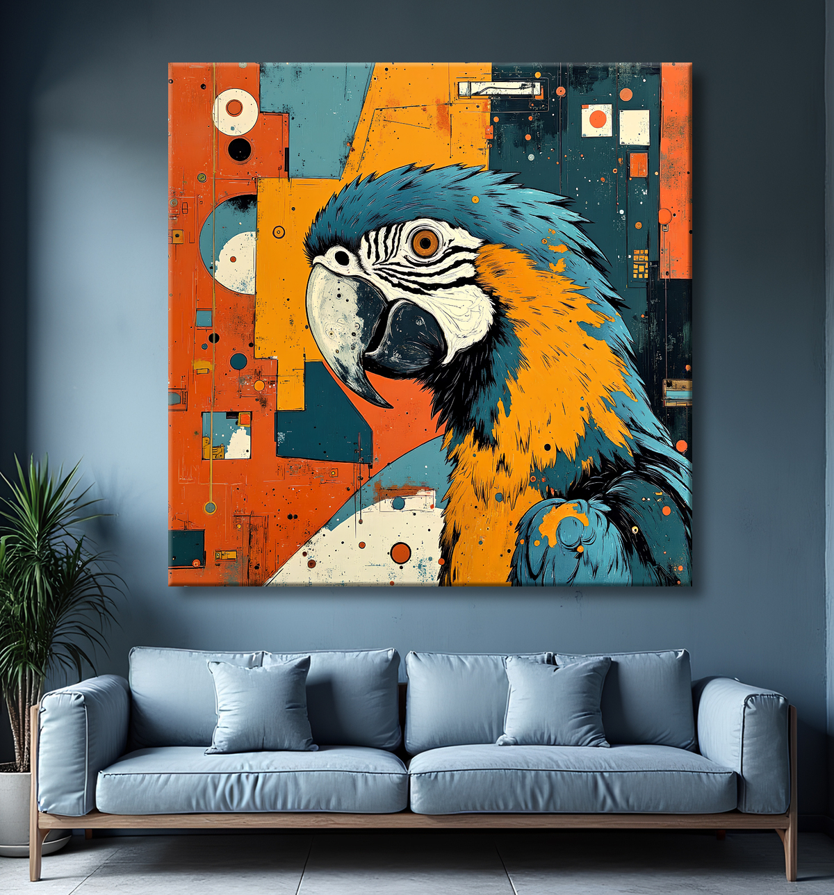 Tableau perroquet - Peinture moderne expressive et colorée avec decor