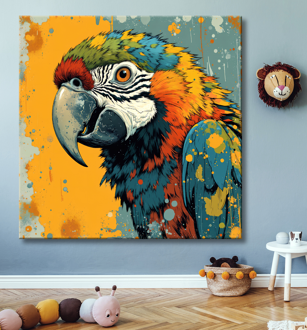 Tableau perroquet - Peinture moderne expressive et colorée avec decor